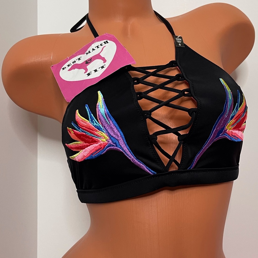 Victoria’s Secret PINK S Logo Bathing Suit Top Embroidered Appliqué Floral